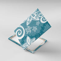 Polynesia Canvas Wall Art Hippie Blue Tribal Turtle Floral Pattern LT05 With Frame Blue - Polynesian Pride