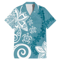 Polynesia Family Matching Mermaid Dress and Hawaiian Shirt Hippie Blue Tribal Turtle Floral Pattern