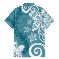 Polynesia Family Matching Mermaid Dress and Hawaiian Shirt Hippie Blue Tribal Turtle Floral Pattern