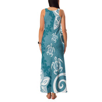 Polynesia Family Matching Tank Maxi Dress and Hawaiian Shirt Hippie Blue Tribal Turtle Floral Pattern