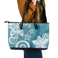Polynesia Leather Tote Bag Hippie Blue Tribal Turtle Floral Pattern LT05 - Polynesian Pride