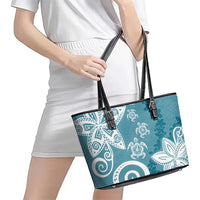 Polynesia Leather Tote Bag Hippie Blue Tribal Turtle Floral Pattern LT05 - Polynesian Pride