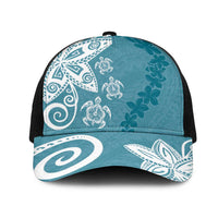 Polynesia Mesh Trucker Cap Hippie Blue Tribal Turtle Floral Pattern LT05 One Size Black Blue - Polynesian Pride