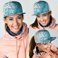 Polynesia Mesh Trucker Cap Hippie Blue Tribal Turtle Floral Pattern LT05 - Polynesian Pride