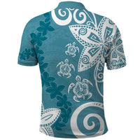 Polynesia Polo Shirt Hippie Blue Tribal Turtle Floral Pattern