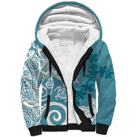 Polynesia Sherpa Hoodie Hippie Blue Tribal Turtle Floral Pattern LT05 Unisex Blue - Polynesian Pride