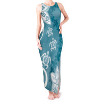 Polynesia Tank Maxi Dress Hippie Blue Tribal Turtle Floral Pattern LT05 Women Blue - Polynesian Pride