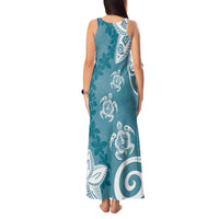 Polynesia Tank Maxi Dress Hippie Blue Tribal Turtle Floral Pattern LT05 - Polynesian Pride