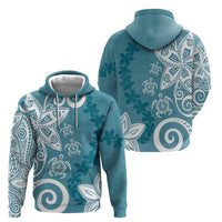 Polynesia Zip Hoodie Hippie Blue Tribal Turtle Floral Pattern