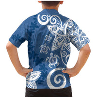 Polynesia Family Matching Mermaid Dress and Hawaiian Shirt Blue Tribal Turtle Floral Pattern
