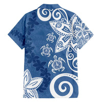 Polynesia Family Matching Puletasi and Hawaiian Shirt Blue Tribal Turtle Floral Pattern