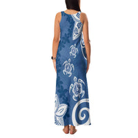 Polynesia Family Matching Tank Maxi Dress and Hawaiian Shirt Blue Tribal Turtle Floral Pattern