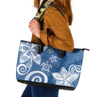 Polynesia Leather Tote Bag Blue Tribal Turtle Floral Pattern LT05 Blue - Polynesian Pride