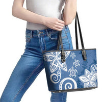 Polynesia Leather Tote Bag Blue Tribal Turtle Floral Pattern LT05 - Polynesian Pride