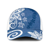 Polynesia Mesh Trucker Cap Blue Tribal Turtle Floral Pattern LT05 One Size White Blue - Polynesian Pride