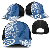Polynesia Mesh Trucker Cap Blue Tribal Turtle Floral Pattern LT05 - Polynesian Pride