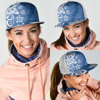 Polynesia Mesh Trucker Cap Blue Tribal Turtle Floral Pattern LT05 - Polynesian Pride