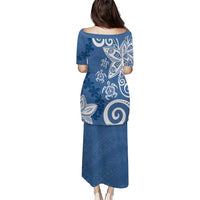 Polynesia Puletasi Blue Tribal Turtle Floral Pattern LT05 - Polynesian Pride
