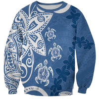 Polynesia Sweatshirt Blue Tribal Turtle Floral Pattern LT05 Unisex Blue - Polynesian Pride