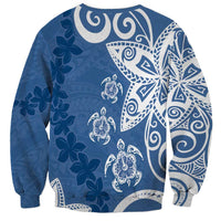 Polynesia Sweatshirt Blue Tribal Turtle Floral Pattern LT05 - Polynesian Pride