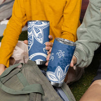 Polynesia Tumbler Cup Blue Tribal Turtle Floral Pattern LT05 - Polynesian Pride