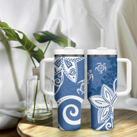 Polynesia Tumbler With Handle Blue Tribal Turtle Floral Pattern LT05 - Polynesian Pride