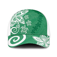 Polynesia Baseball Net Cap Green Tribal Turtle Floral Pattern LT05 One Size White Green - Polynesian Pride
