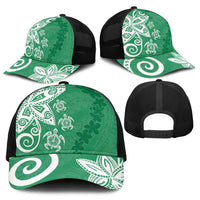 Polynesia Baseball Net Cap Green Tribal Turtle Floral Pattern - Polynesian Pride