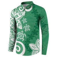 Polynesia Button Sweatshirt Green Tribal Turtle Floral Pattern LT05 - Polynesian Pride