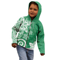 Polynesia Kid Hoodie Green Tribal Turtle Floral Pattern