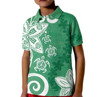 Polynesia Kid Polo Shirt Green Tribal Turtle Floral Pattern