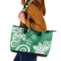Polynesia Leather Tote Bag Green Tribal Turtle Floral Pattern LT05 Green - Polynesian Pride