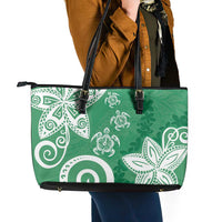 Polynesia Leather Tote Bag Green Tribal Turtle Floral Pattern LT05 - Polynesian Pride
