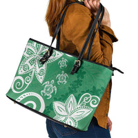 Polynesia Leather Tote Bag Green Tribal Turtle Floral Pattern LT05 - Polynesian Pride