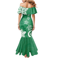 Polynesia Mermaid Dress Green Tribal Turtle Floral Pattern