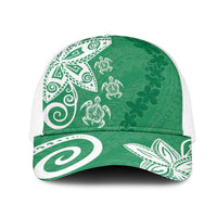 Polynesia Mesh Trucker Cap Green Tribal Turtle Floral Pattern LT05 One Size White Green - Polynesian Pride