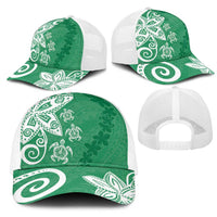 Polynesia Mesh Trucker Cap Green Tribal Turtle Floral Pattern LT05 - Polynesian Pride