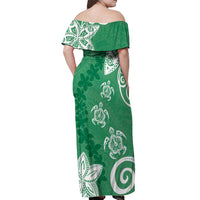 Polynesia Off Shoulder Maxi Dress Green Tribal Turtle Floral Pattern LT05 - Polynesian Pride