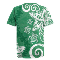 Polynesia Rugby Jersey Green Tribal Turtle Floral Pattern