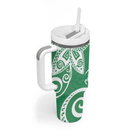 Polynesia Tumbler With Handle Green Tribal Turtle Floral Pattern LT05 - Polynesian Pride