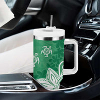 Polynesia Tumbler With Handle Green Tribal Turtle Floral Pattern LT05 - Polynesian Pride