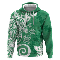 Polynesia Zip Hoodie Green Tribal Turtle Floral Pattern