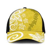 Polynesia Baseball Net Cap Yellow Tribal Turtle Floral Pattern LT05 One Size Black Yellow - Polynesian Pride