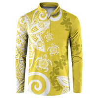 Polynesia Button Sweatshirt Yellow Tribal Turtle Floral Pattern LT05 Yellow - Polynesian Pride