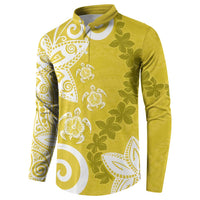 Polynesia Button Sweatshirt Yellow Tribal Turtle Floral Pattern LT05 - Polynesian Pride