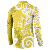 Polynesia Button Sweatshirt Yellow Tribal Turtle Floral Pattern LT05 - Polynesian Pride