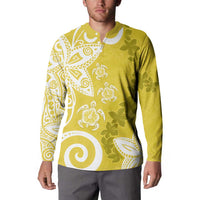 Polynesia Button Sweatshirt Yellow Tribal Turtle Floral Pattern LT05 - Polynesian Pride
