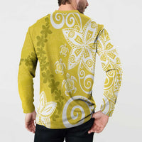 Polynesia Button Sweatshirt Yellow Tribal Turtle Floral Pattern LT05 - Polynesian Pride