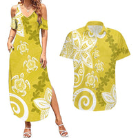Polynesia Couples Matching Summer Maxi Dress and Hawaiian Shirt Yellow Tribal Turtle Floral Pattern LT05 Yellow - Polynesian Pride
