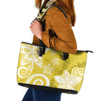 Polynesia Leather Tote Bag Yellow Tribal Turtle Floral Pattern LT05 Yellow - Polynesian Pride